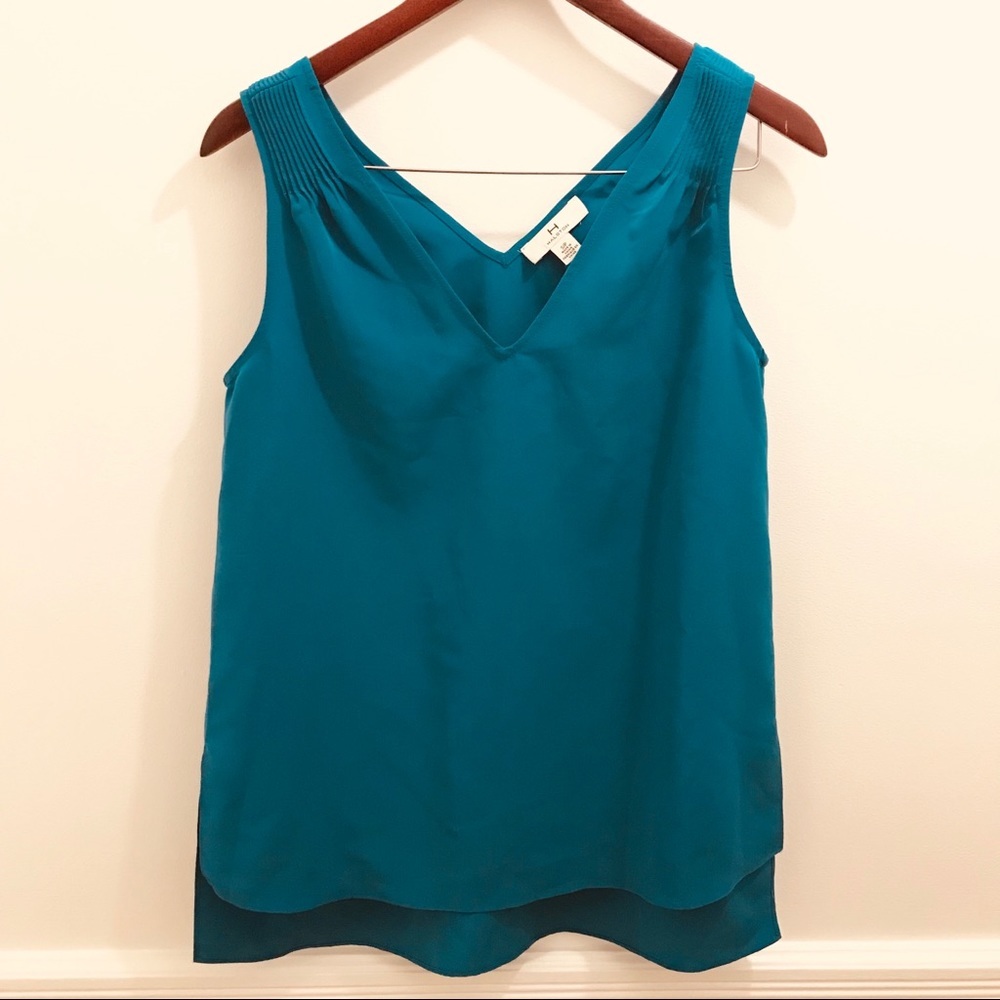 H by Halston V-Neck Tank Top Small Teal blue